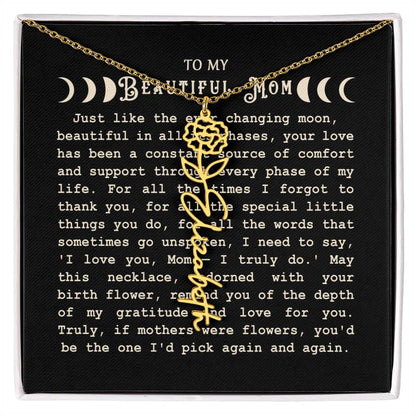 Birth Flower Name Moon Phase Necklace - To My Beautiful Mom