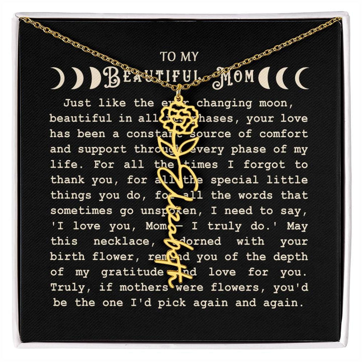 Birth Flower Name Moon Phase Necklace - To My Beautiful Mom