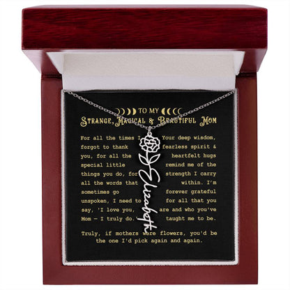 Birth Flower Name Necklace - Gift For Magical Moms
