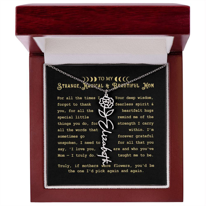 Birth Flower Name Necklace - Gift For Magical Moms
