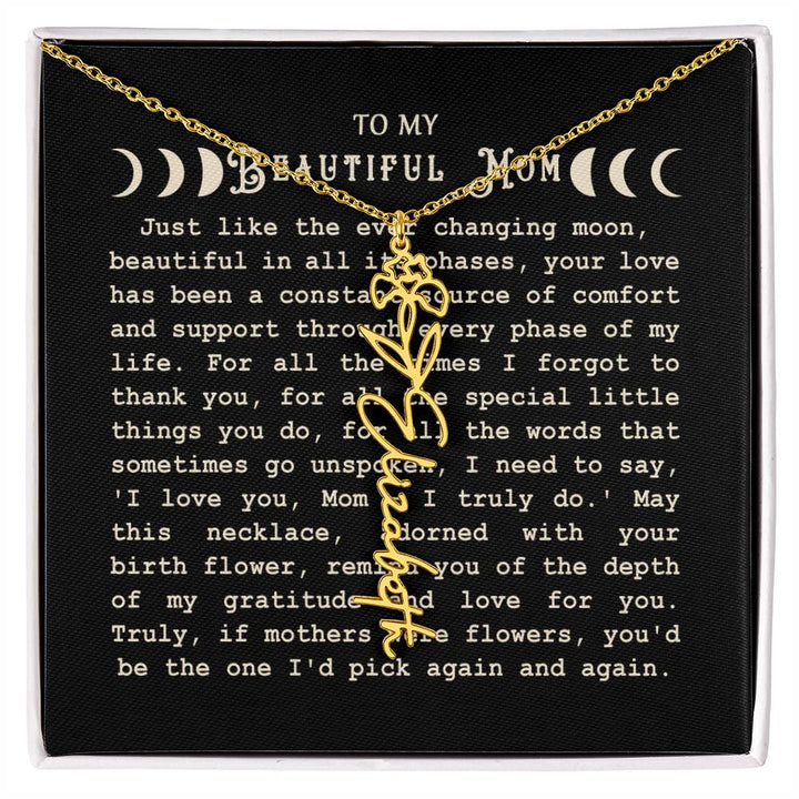 Birth Flower Name Moon Phase Necklace - To My Beautiful Mom