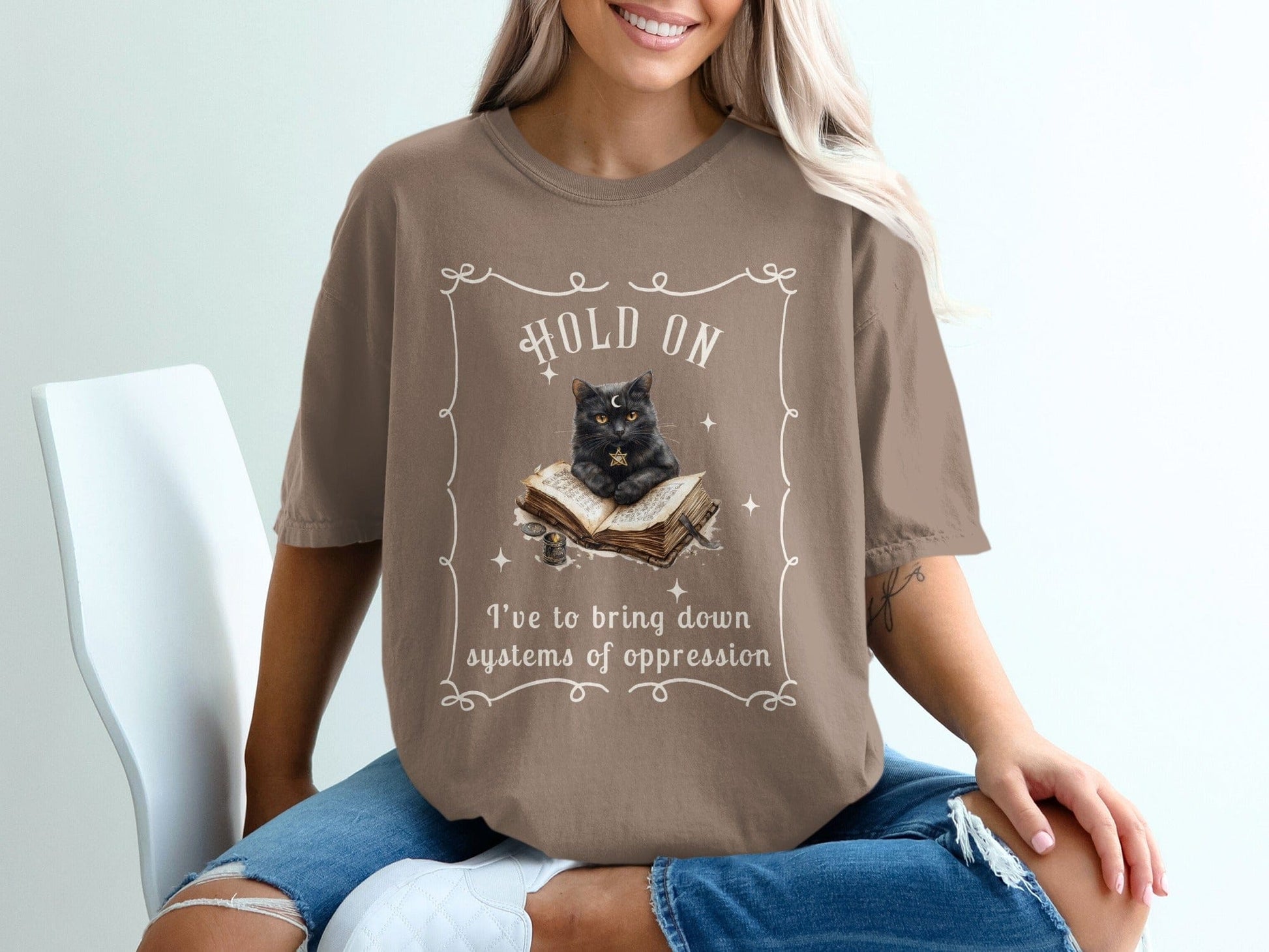Hold On Cat Graphic Shirt for Cat Lovers Empowerment